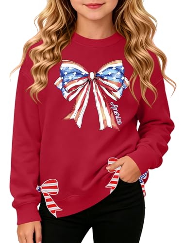Image of Ithalt Kids USA Sweatshirt Boys Girls 4th of July Shirt American Patriotic Pullover with Embroidered Side Slits 5-14y
