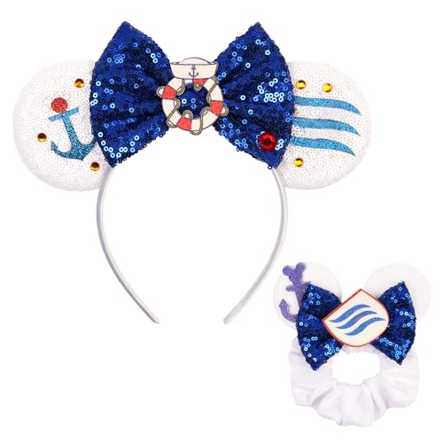 zhezesmila Cruise Ears Headband 2 Set Sequin Mouse Ears for Women Hair Accessories for Cruise Trip Costume Party Decoration