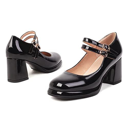 Women's Square Toe Chunky Block High Heels Pump Shoes Ankle Strap Platform Mary Janes Dress Pumps2