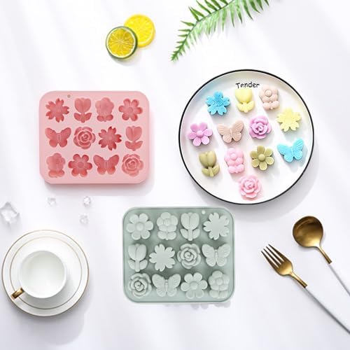 2Pcs Flower Silicone Molds, Butterfly Chocolate Candy Molds Set f...