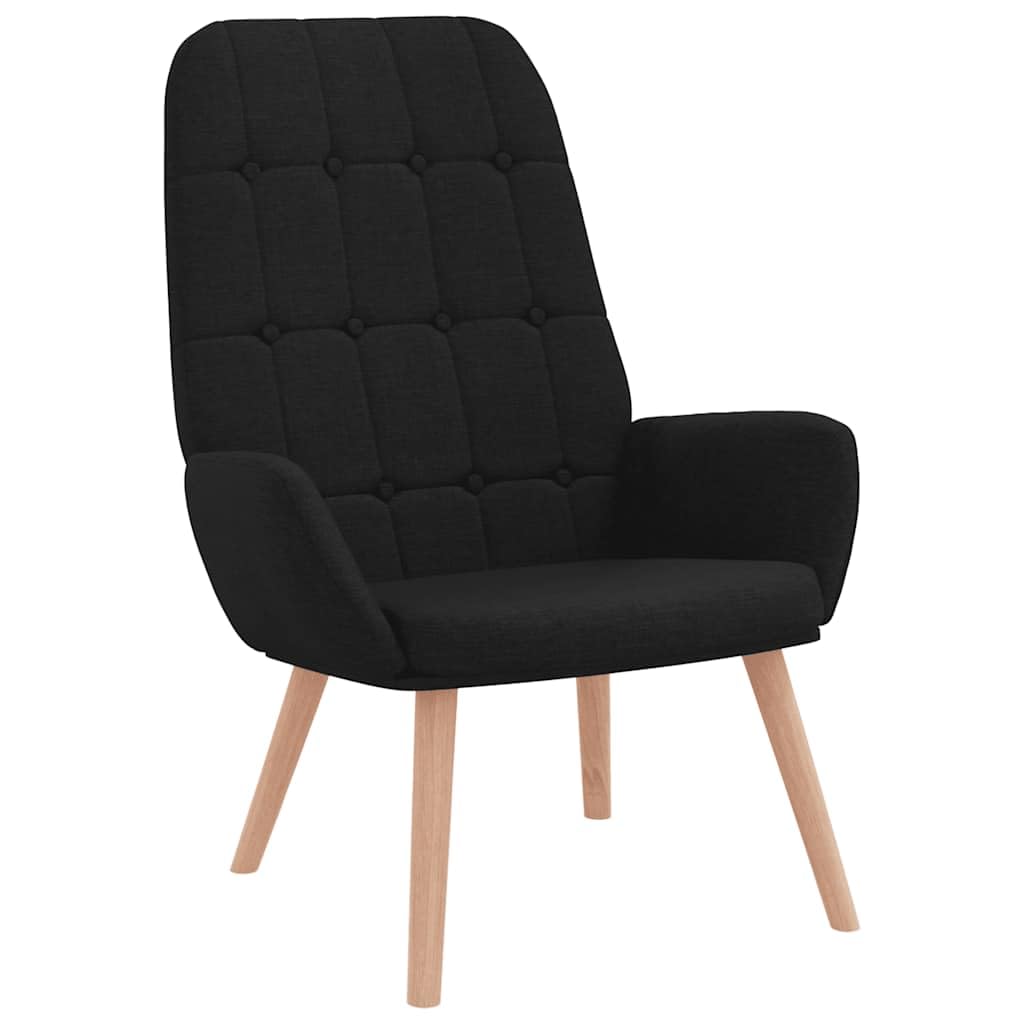 Sillón de relax de tela negra, sillón de salón con patas de madera, silla acolchada para salón o dormitorio, 70 x 77 x 94 cm, capacidad de carga máxima de 110 kg, cómodo sillón orejero