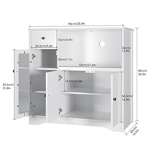 Urkno Microwave Cabinet, Kitchen Sideboard With Hutch, Floor Standing Buffet Storage Cabinet With Adjustable Shelves And Door For Dinging Room, Living Room, White #TOP4