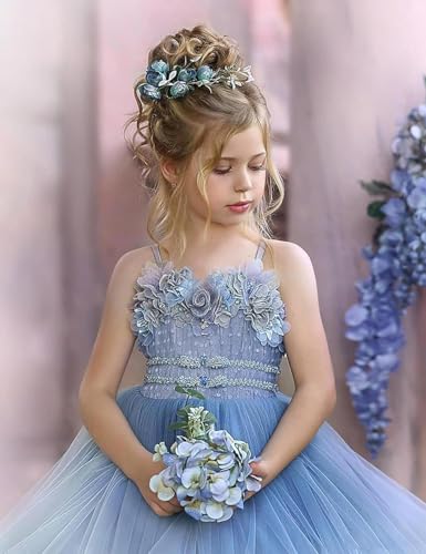 Tulle Flower Girl Dress for Wedding - Pageant Dresses for Girls with 3D Flowers3