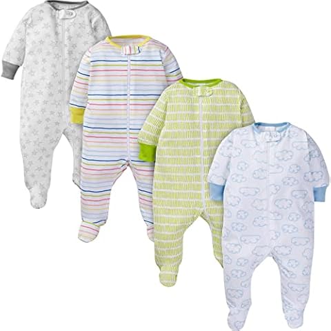Onesies Brand baby girls 4-pack 'N Play Footies Multi Pack and Toddler Sleepers, Clouds, 3-6 Months US Cover