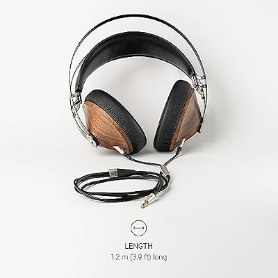 MEZE AUDIO | 1.2m Cable with Mic & Remote for 99 Classics Walnut Silver | 3.5mm Male to Dual TS Mono 3.5mm Male Connector Plug | Kevlar Reinforced Fabric | Oxygen-Free Copper