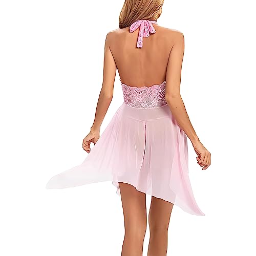 Image of Polyester Spandex & Lace Floral Lingerie for Women Lace Babydoll with G-String Sleepwear Chemise V Neck Mesh Sleepwear Sling Dress Beautifull Babydoll Lingerie Honeymoon