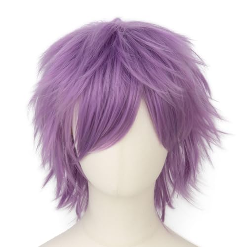 Modernfairy Anime Halloween Wig Light Purple for Cosplay Party Synthetic Layered Short Hair Wigs with Bangs Pastel Wigs for Women Men