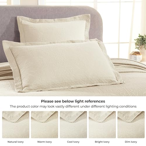 Superior Cotton Fleur De Lis Bedspread Set, Warm Blankets, All-Season Bedding, Bedroom Decor, Decorative Boho Medallion Coverlet, Includes 1 Bedspread, 1 Pillow Sham, Twin, Ivory