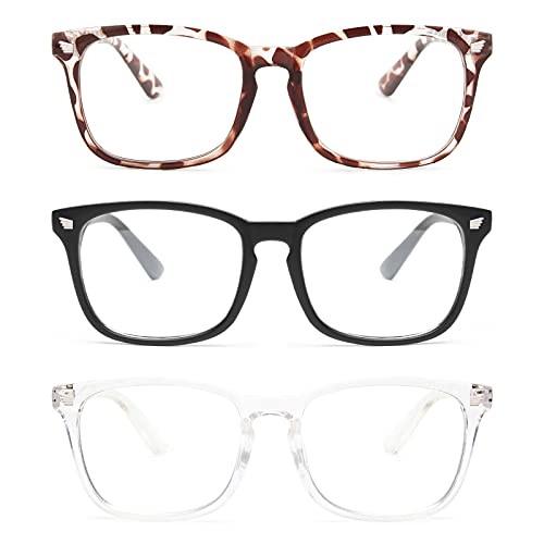 Gaoye 3-Pack Reading Glasses Blue Light Blocking Computer Readers Anti UV Ray Fashion Square Nerd Eyeglasses Frames Women Men (Matte Black & leopard & transparent, 1.5) Gaoye 3-Pack Reading Glasses Blue Light Blocking Computer Readers Anti UV Ray Fashion Square Nerd Eyeglasses Frames Women Men (Matte Black & leopard & transparent, 1.5)