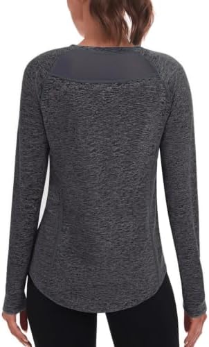 Wayleb UV Shirt Damen Langarm Sportshirt Rundhals Mesh Training | UV Sonnenschutz, Luftiger Rückeneinsatz, Weiches Stretchgefühl, Yoga, Laufen, Outdoor, Fitness