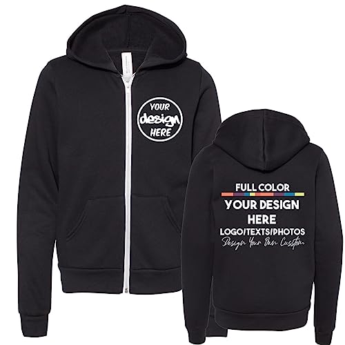 INK STITCH Unisex Youth Kids Bella Canvas 3739y Custom Deisgn Your Own Sponge Fleeece Hoodie Zip up