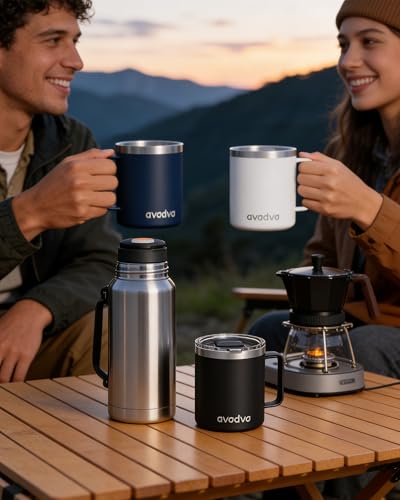 avodvo 2 Pack 12oz Insulated Coffee Mug with Lids, Stainless Steel Cup - image 7