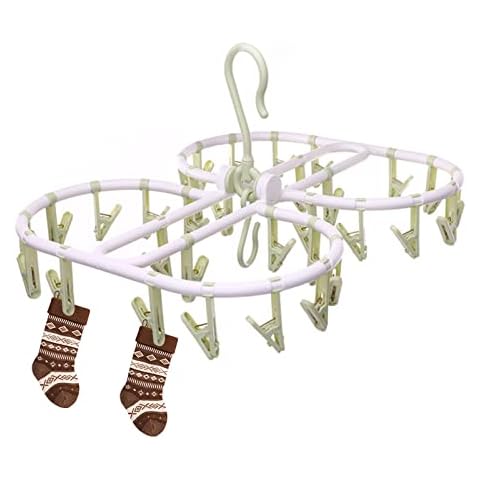 FYting Sockentrockner,32 Clips WäSchespinne Klein Sockenhalter Wäscheständer Sockentrockner Faltbar wäschekrake Klappbarer Kleiderbügel Drehbarer Wäschebügel Cover