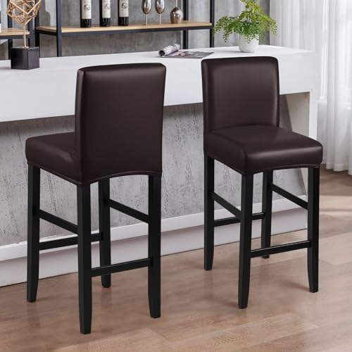Image of YISUN Bar Stool Covers, Stretch Waterproof PU Bar Stool Slipcover Removable Washable Bar Stool Chair Covers, High Chair Cover with Elastic Bands (2 Pack, Coffee)
