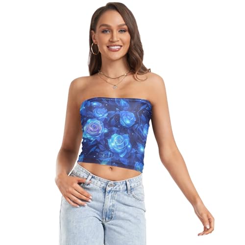 Vintage Birds Flower Butterfly Women's Strapless Crop Tops with Mesh Strapless Bra for Women Tube Bras for Summer Party