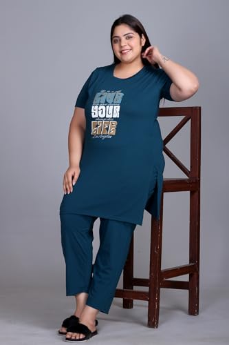 Image of In Love Women's Plus Size Graphic Printed Cotton Night Suit Set Short Sleeve
