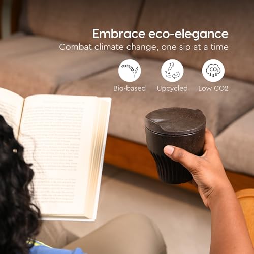 Image of Eha Earth Friendly Rafter Coffee Mug with Lid | Tea Cup Set | 250 ml | Made with Rice Husk | Microwave Safe Mugs for Gifting | 4 Unit | Multi Dark