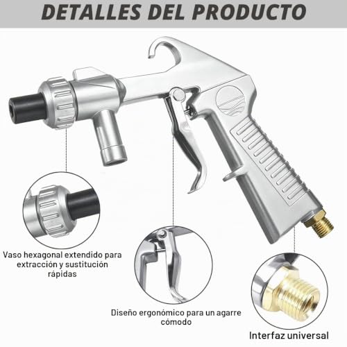 Miniatura 4 de Juego De Pistola De Chorro De Arena Con Manguera De Goma De 1m Con Boquillas De Diferentes Calibres, Boquilla De Conexión De Aire Para Chorro De Arena