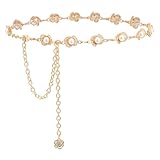 YooAi Rhinestone Belt Womens Formal Dress Belt Diamond Bling Wedding Bridal Belt Gold Pearl M 120cm