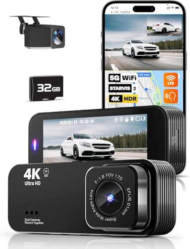 Dash Cam Front and Rear Inside,4K+1080P Dual Dash Camera for Cars with 5G WiFi, Car Camera with 32GB Card,Built-in Super Night Vision,3.0'' IPS Screen- (F3J)