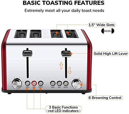 HYLK Profession Toaster, Toaster 4 Scheiben, Edelstahl Toaster Extrabreite Schlitze Vier Scheibenbrot Bagel Toaster… – Bild 3