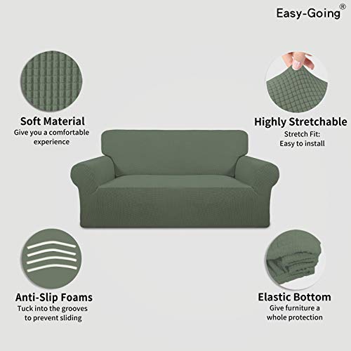 Image of Easy-Going Stretch Oversized Loveseat Slipcover 1-Piece Sofa Cover Furniture Protector Couch Soft with Elastic Bottom for Kids Polyester Spandex Jacquard Fabric Small Checks Greyish Green