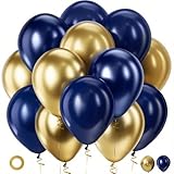Navy Blue and Gold Balloons, 65pcs 12inch Blue and Gold balloons for Anniversary Wedding New Year Birthday Party Graduation Decorations.