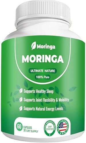 Moringa Capsules – 800mg Pure Moringa Powder Supplement – 60 Capsules for Natural Energy, Immune System, Skin & Gut Health Support, Green Antioxidant Superfood, Essential Vitamins & Amino Acids