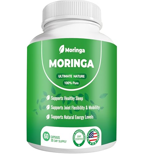 Moringa Capsules 800mg Pure Moringa Powder Supplement 60 Capsules for Natural Energy Immune System Skin & Gut Health Support Green Antioxidant Superfood Essential Vitamins & Amino Acids