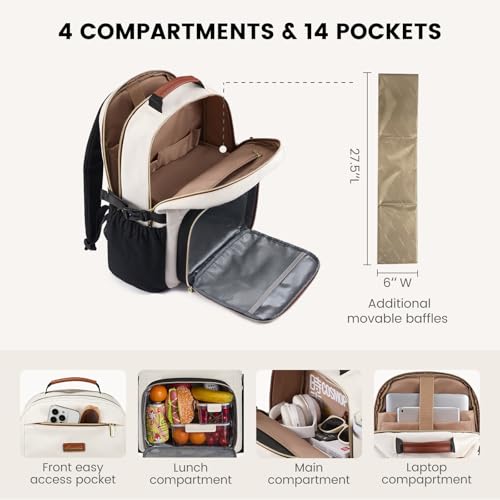 Image of LOVEVOOK Lunch Backpack with Lunch Compartment,15.6 Inch Laptop Work Travel Insulated Cooler Backpack Purse, Waterproof College Teacher Lunch Bag Box with Tumbler Holder,Gifts for Men Women,Gray-Pink