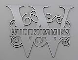 Laserschnitt / Lasercut Generisch Willkommen Monogramm Schild Schriftzug ca. 38x28 cm Deko Dekoration Wanddeko Türschild - Weiss, Nussbaum oder Eiche Lasercut
