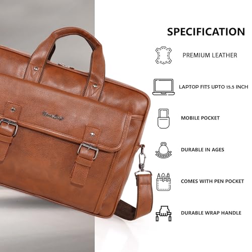 Image of Hard Craft Vegan Leather Office Laptop Messenger and Shoulder Side Sling Hand Bag For Men Corporate Executive Briefcase Bag For Man Supports Laptop Upto 15.6 inches