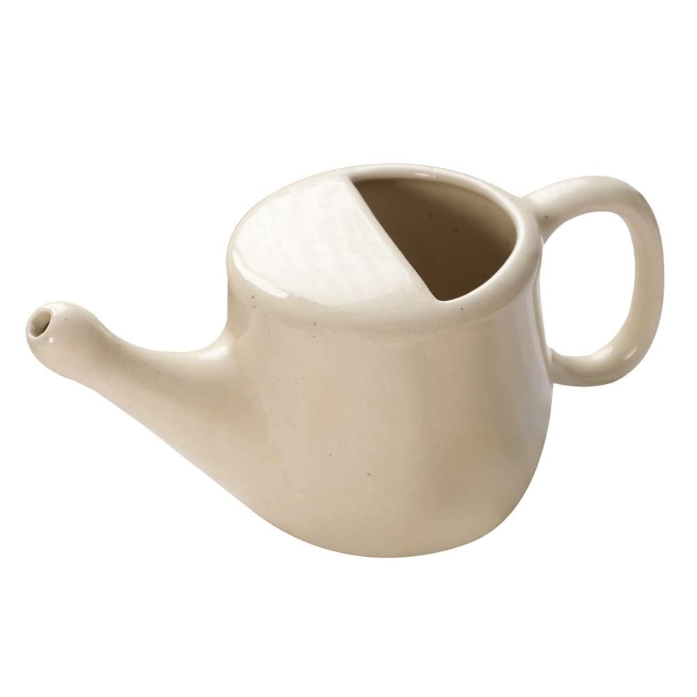 QIMACPLUS Ceramic Jala Neti Pot with Nostril Plugging Support | Leak-Proof, Spill-Free Design | Durable, Lead-Free, Microwave & Dishwasher Safe | Comfort Grip in Cream Color (300ml)-image-29