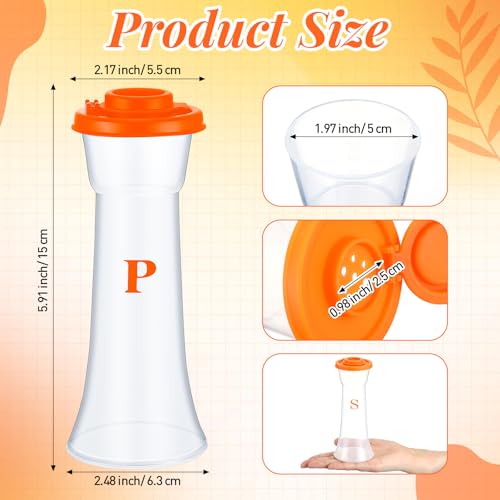 Image of Set of 2 Plastic Salt and Pepper Shakers with Lids Large Salt Shaker Pepper Container Vintage Tall Hourglass Camping Picnic Outdoors Travel Spice Set for Home Picnic Kitchen(Classic,Orange)