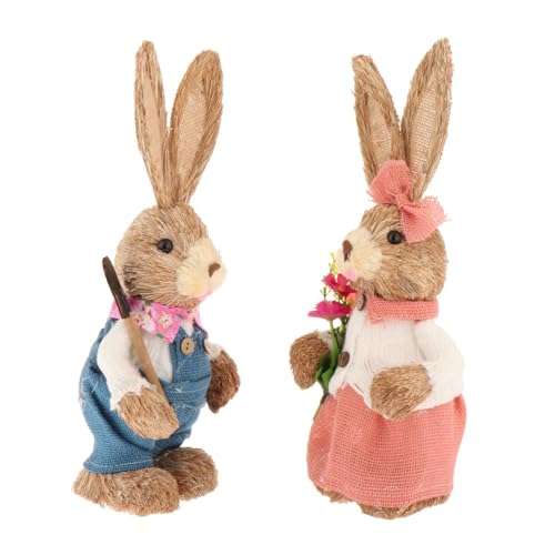 PawwJoy Adornos de Paja de Pascua, Estatuilla de Conejo de Primavera, Conejo de Paja Artificial para Decoración del Hogar, Boda, Vacaciones- Estilo C