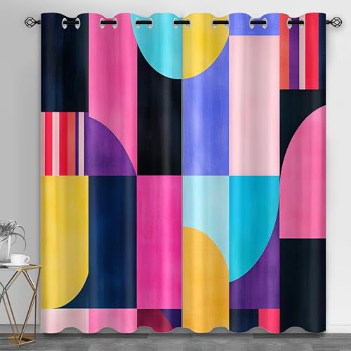 MPUTIE Mid-Century Geometric Blackout Curtains 39 inch Length, Colorful Geometric
