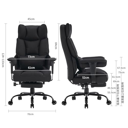 HEKIKU ゲーミングチェア デスクチェア 肉厚座面 オフィスチェア パソコンチェア オットマン付き ゲーム用チェア ハイバック テレワーク 椅子 通気性 （布張地） (ブラック) [2]