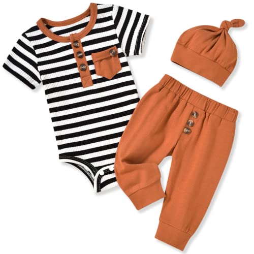 Image of Aalizzwell Newborn Infant Baby Boys Striped Summer Outfit
