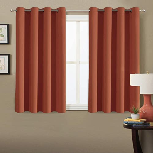 Image of H.VERSAILTEX Blackout Curtain for Living Room Small Window Kitchen Blackout Curtains 45 inch Length Energy Saving Solid Grommet Blackout Drape, One Panel, Orange, 52 inch W x 45 inch L