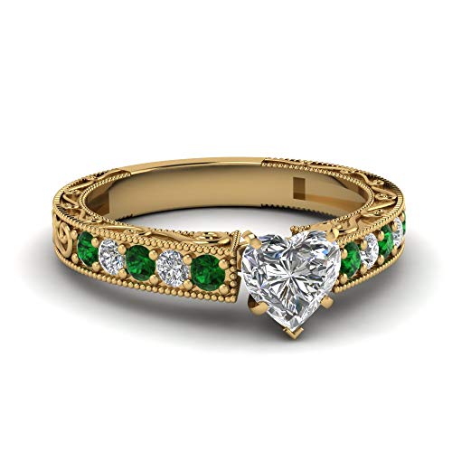 Bague de fiançailles vintage plaquée or jaune avec diamant taille cœur étincelant