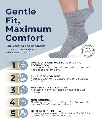 Image of Pembrook Bamboo Viscose Diabetic Socks for Women & Men - 6 Pairs | Breathable Wide Non Binding Plus Size Socks | Loose Fit