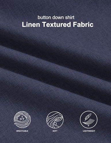 COOFANDY Men Short Sleeve Linen Shirts Casualshirts for Men Beach Wedding Shirts Navy Blue