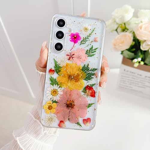 Coque Samsung Galaxy A55 5G antichoc mince silicone fleurs séchées paillettes flash
