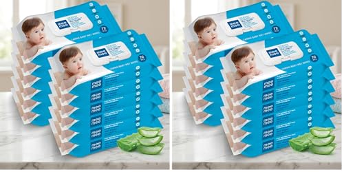 Image of Mee Mee Wet Wipes for Baby Skin with Aloe Vera | 72 Wipes x Pack of 24 (864 Wipes) | Paraben Free, Fragrance Free, pH Balanced, Dermatologically Safe, Baby Wipes Combo | Pack with Lid