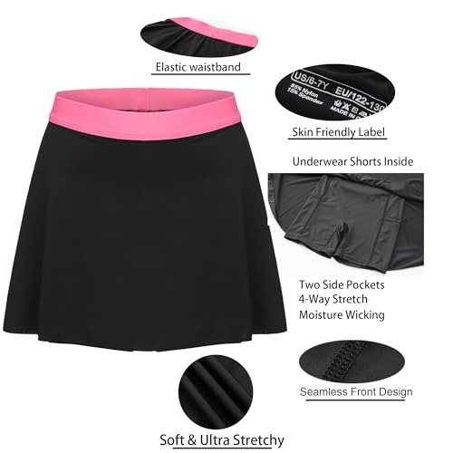 Image of Girls' 2-in-1 Flowy Butterfly Shorts with Pockets - Athletic Dance & Running Shorts Red Vaist for Ages 8-9