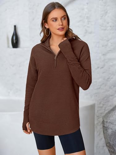 Image of PRETTYGARDEN Womens Long Sleeve Quarter Zip Pullover Sweater