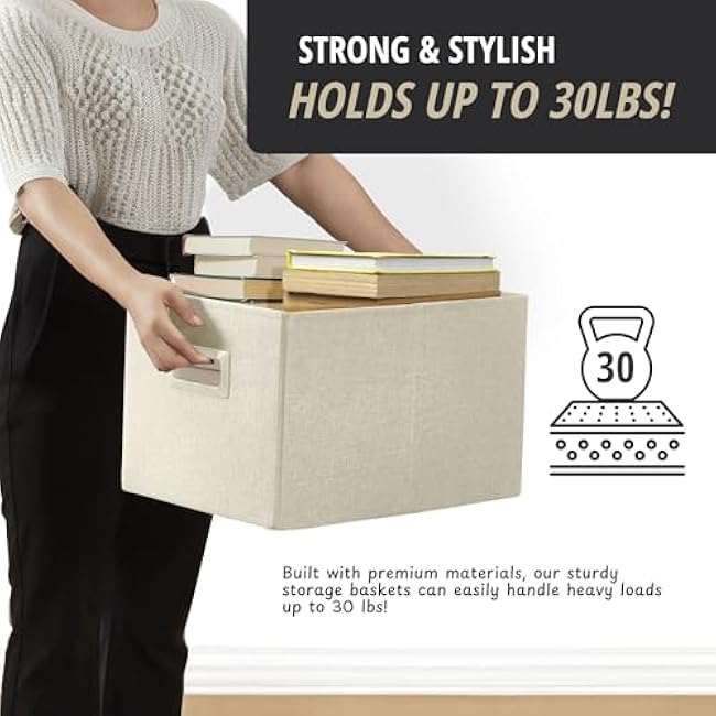 DECOMOMO Storage Bins for Shelves Robust Fabric Closet Bins for Shelves Toy Storage Clothes Books (Pack of 3 ¨C Beige)