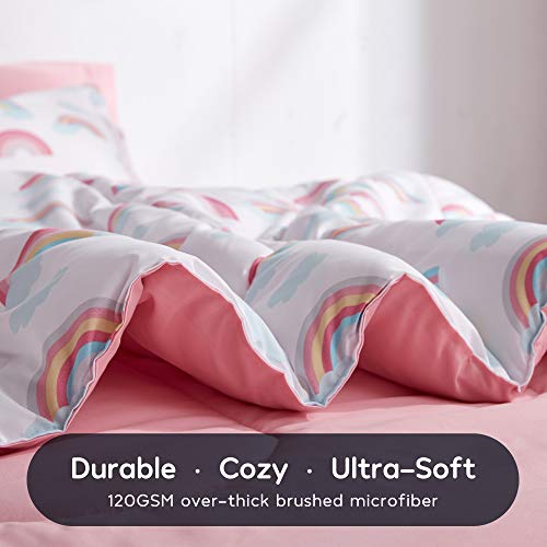 Sleep Zone Kids Bedding Comforter Set Full/Queen Size - 7 Pieces Super Cute & Soft Bedding Sets & Collections With Comforter, Sheet, Pillowcase & Sham - Fade Resistant Easy Care (White/Pink Rainbow) #TOP3