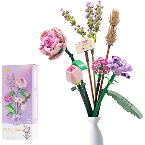 VicBou Flower Bouquet Building Blocks, Artificial Flowers,Mini Bricks Flowers with Exquisite Boxes, Suitable for Room Decoration, Aesthetic (Without Vase, About 1657 Building Blocks) Cover