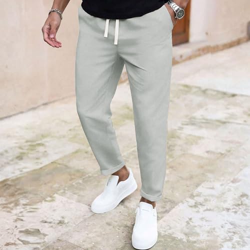 DuDubaby Cargo Breathable Stretch Running Pants Men Elastic Waist Drawstring Active Hiking Lightweight Trousers with Pockets2